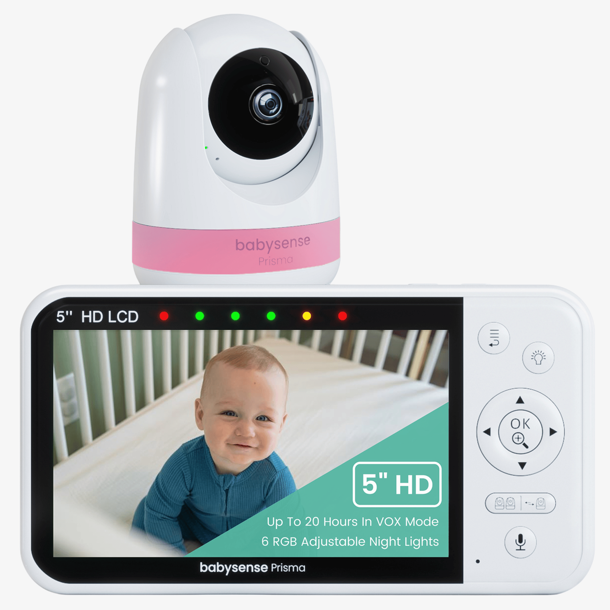 Babysense Prisma : Moniteur Vidéo Bébé avec 1 Caméra, Sans WiFi, Écran Divisé, Veilleuse & Machine à Sons