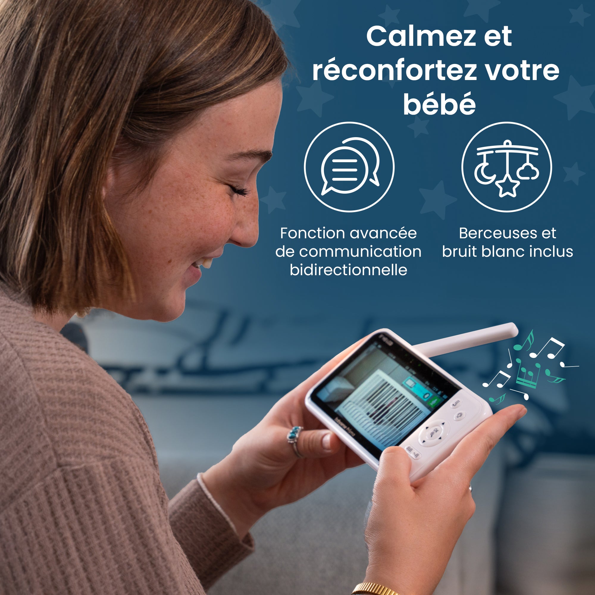 Babysense Prisma : Moniteur Vidéo Bébé avec 1 Caméra, Sans WiFi, Écran Divisé, Veilleuse & Machine à Sons