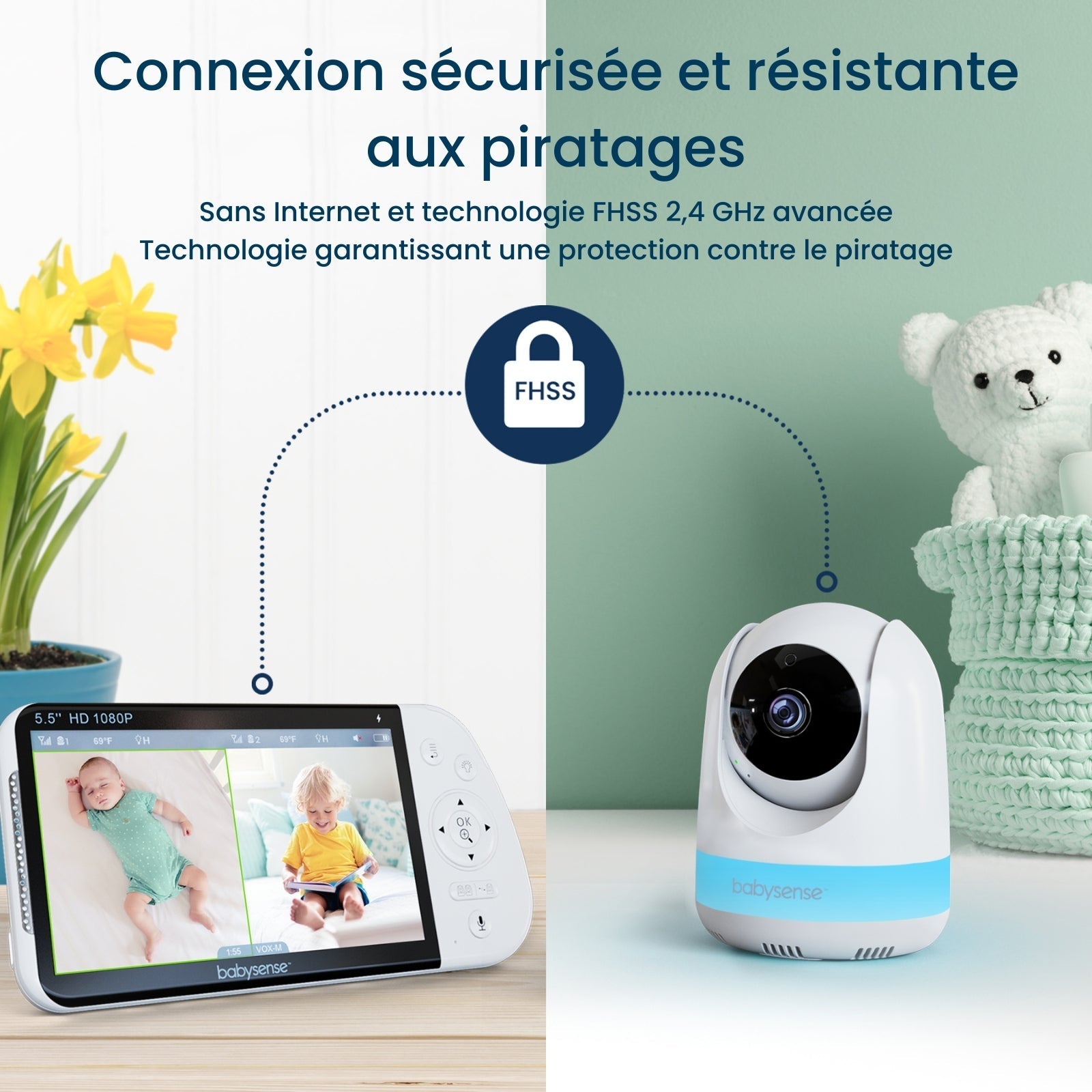 Babysense Max View: Video Baby Monitor with 3 Cameras, Non Wifi, Split Screen, Night Light & Sound Machine