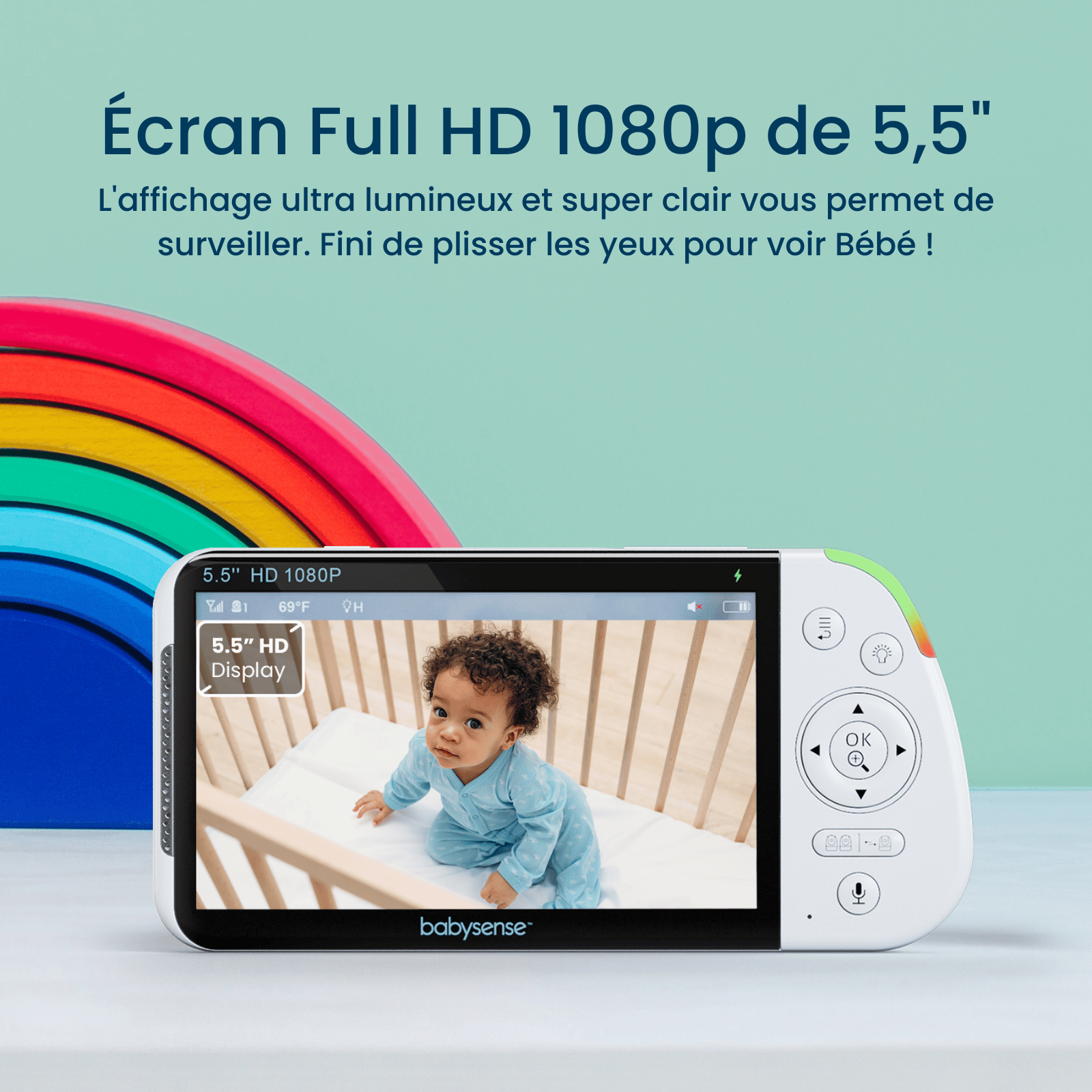 Babysense Max View: Video Baby Monitor with 3 Cameras, Non Wifi, Split Screen, Night Light & Sound Machine