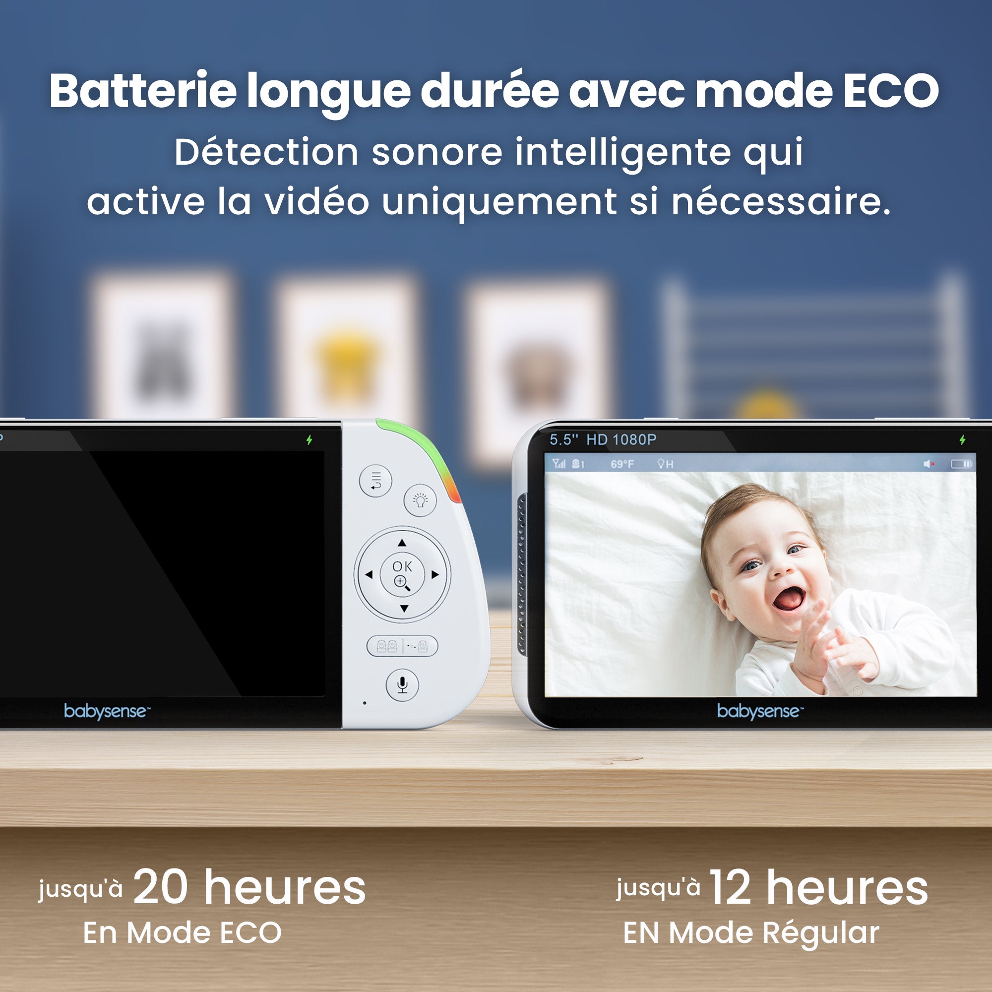 Babysense MaxView PRO : Babyphone vidéo avec 2 caméras, sans Wi-Fi, écran partagé, veilleuse & machine à sons