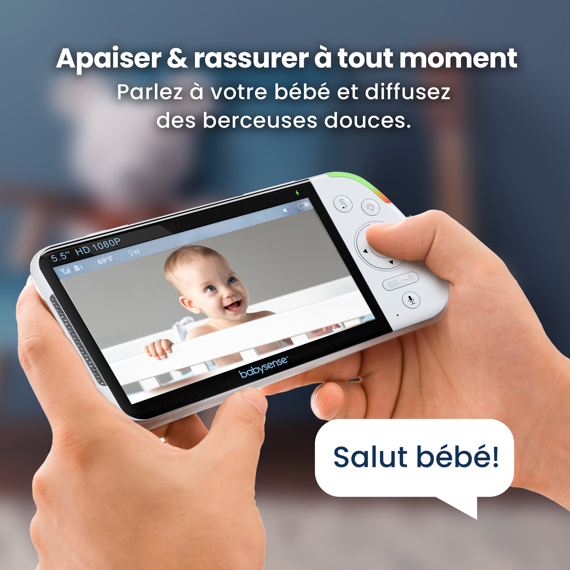 Babysense Maxview Pro: Babyphone 1 Caméra, Écran Partagé Monitor, Bruit Blanc Machine & Bebe Veilleuse, Sans Wi-Fi