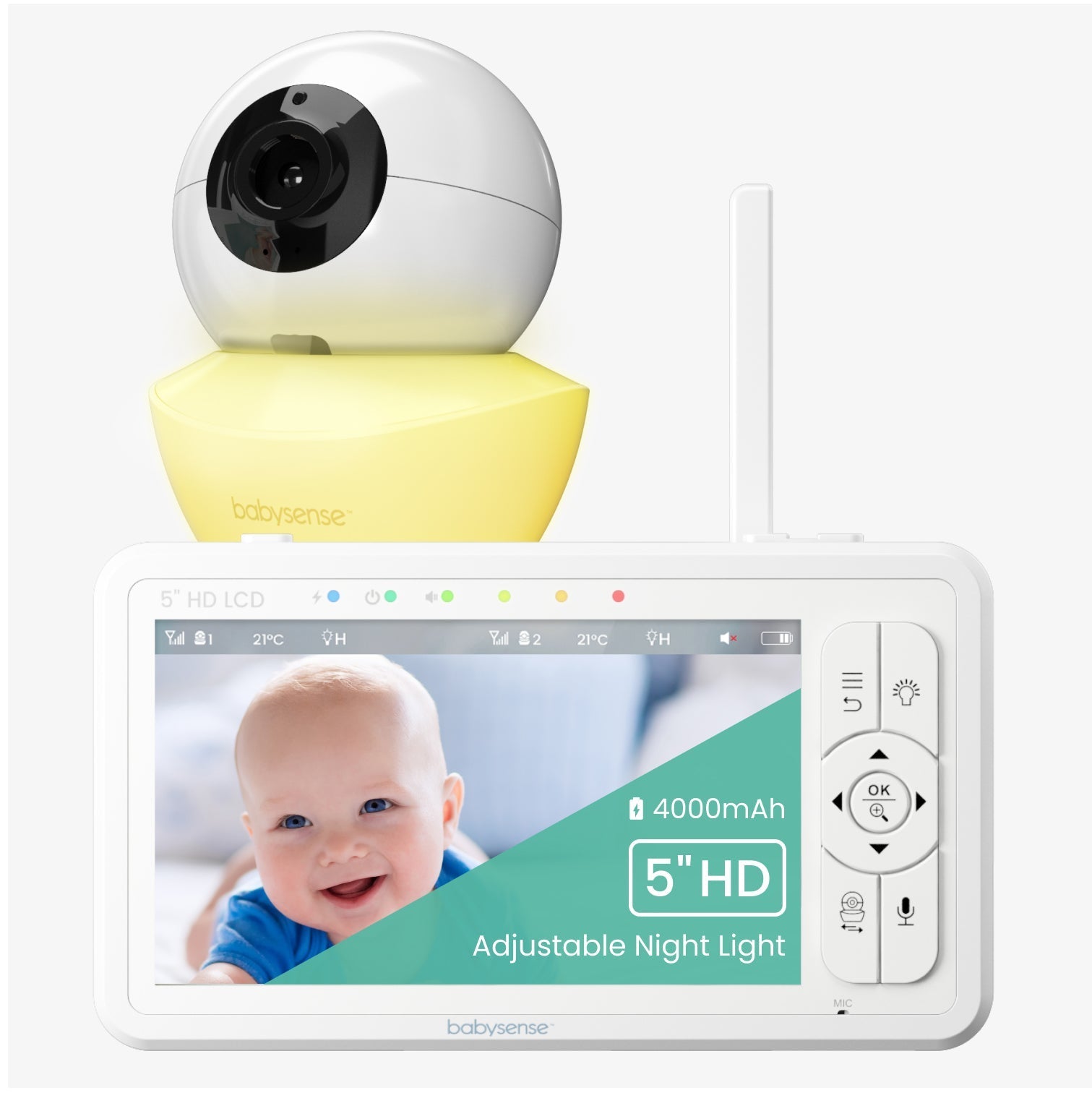 Babysense HD S2: Babyphone 1 Caméra, Écran Partagé Monitor & Bebe Veilleuse, Sans Wi-Fi