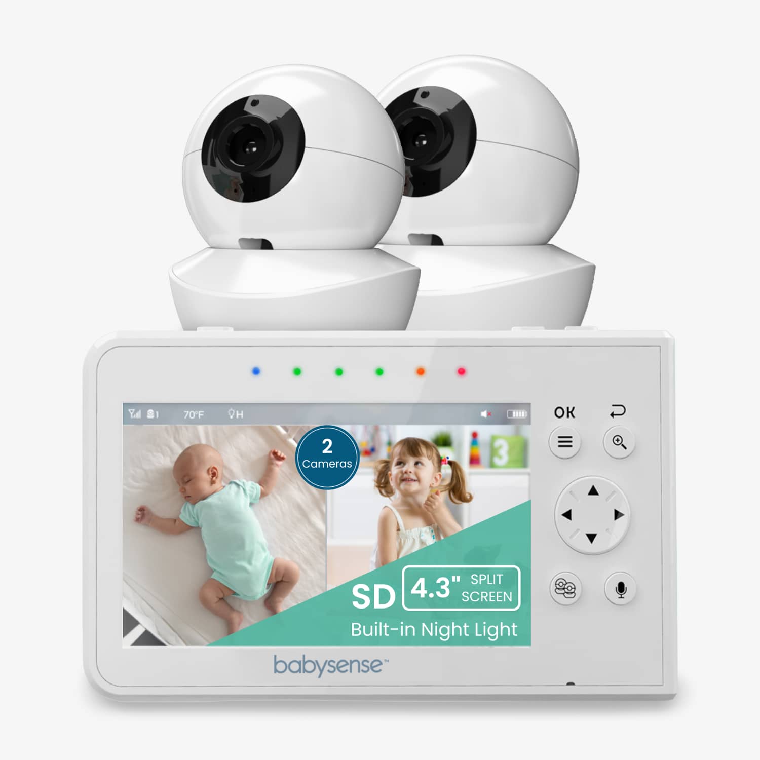 Babysense V43: Babyphone avec 2 Caméras, Écran Partagé Monitor & Bebe Veilleuse, Sans Wi-Fi