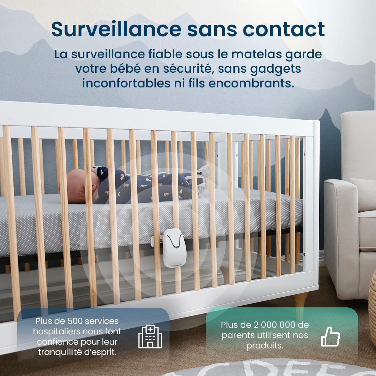 Babysense 7: Moniteur de Respiration, Alerte en Temps Réel en cas d'Absence de Respiration et d'Irregularités, Certifié Médical, Surveillance Complète pour un Sommeil Sûr