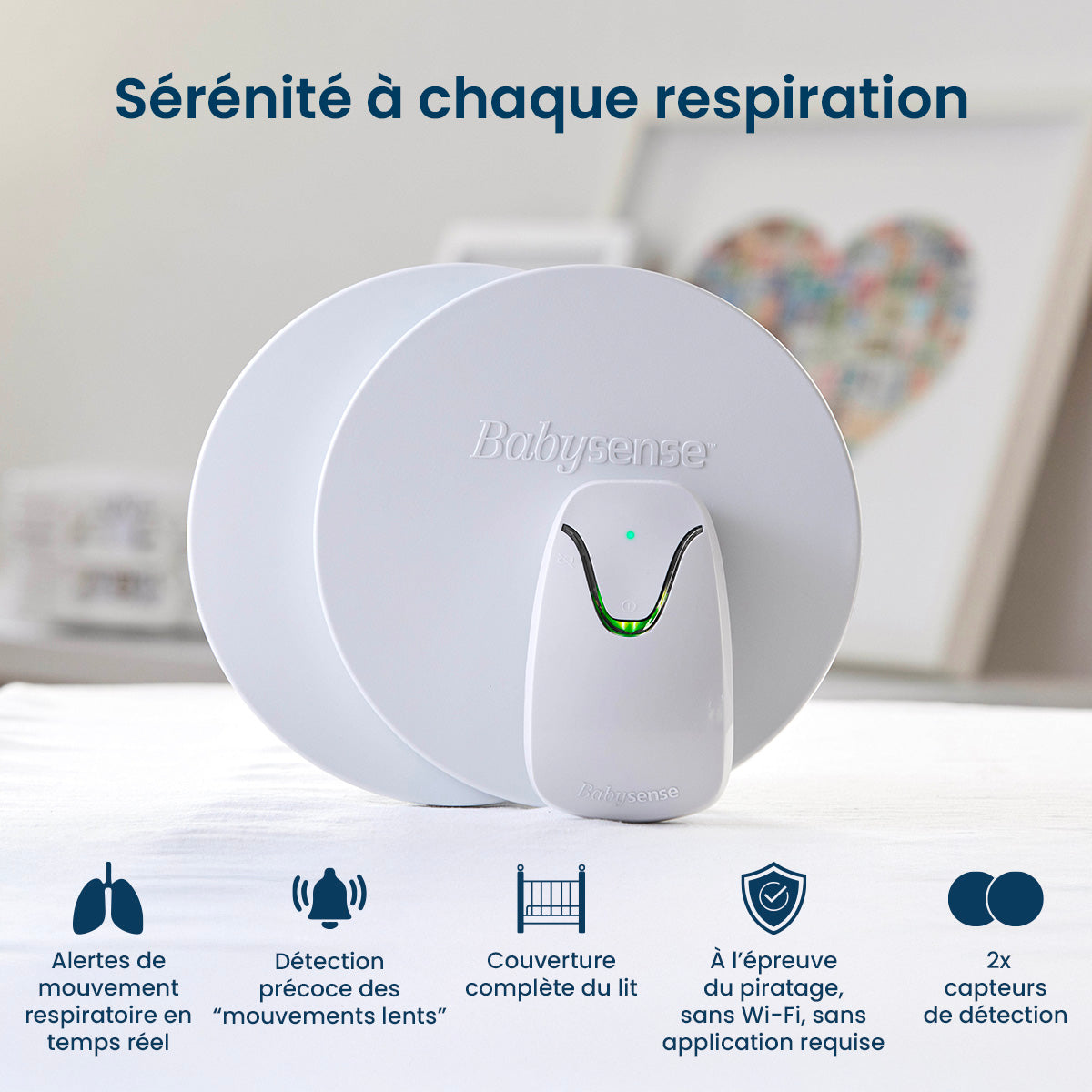 Babysense 7: Moniteur de Respiration, Alerte en Temps Réel en cas d'Absence de Respiration et d'Irregularités, Certifié Médical, Surveillance Complète pour un Sommeil Sûr